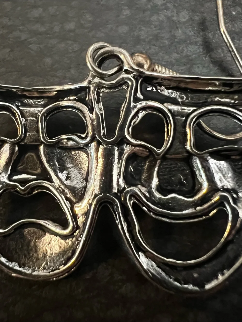 Silver Theater Mask Drop Earrings - Women's Jewelry